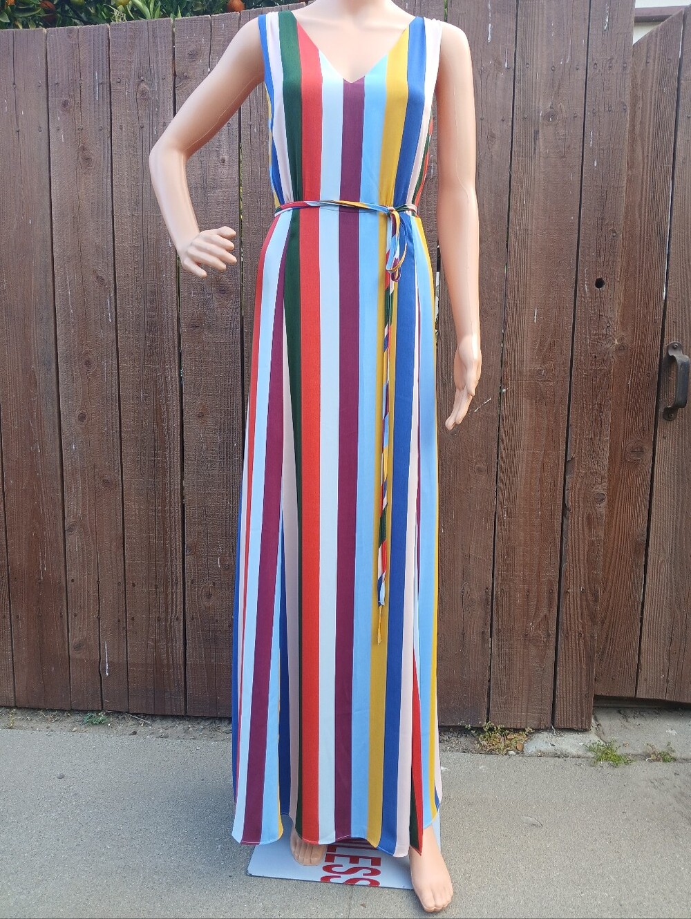 Belle Vere Multi-Color Rainbow Striped Maxi Dress - Size L
